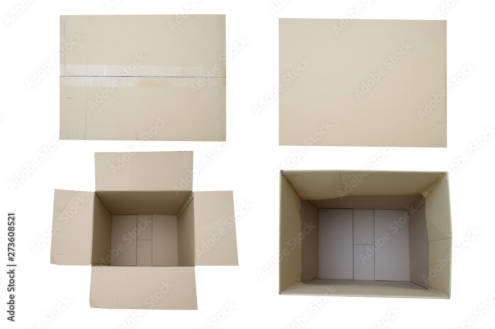 Empty open rectangular cardboard box close up top view