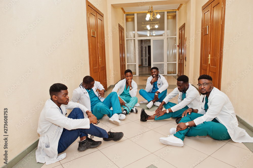 Group of african male medical students in college. Group of african male medical students in college.