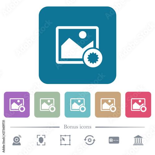 Authentic image flat icons on color rounded square backgrounds