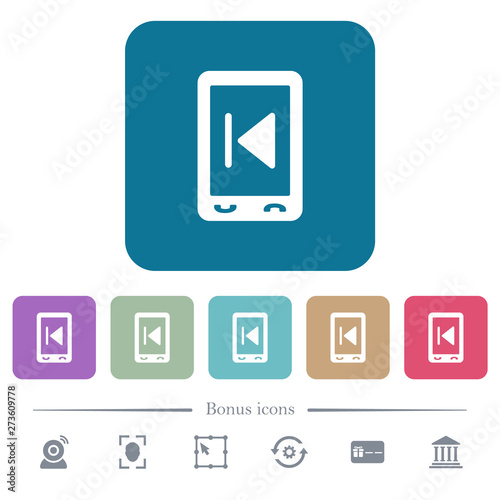 Mobile media previous flat icons on color rounded square backgrounds photo