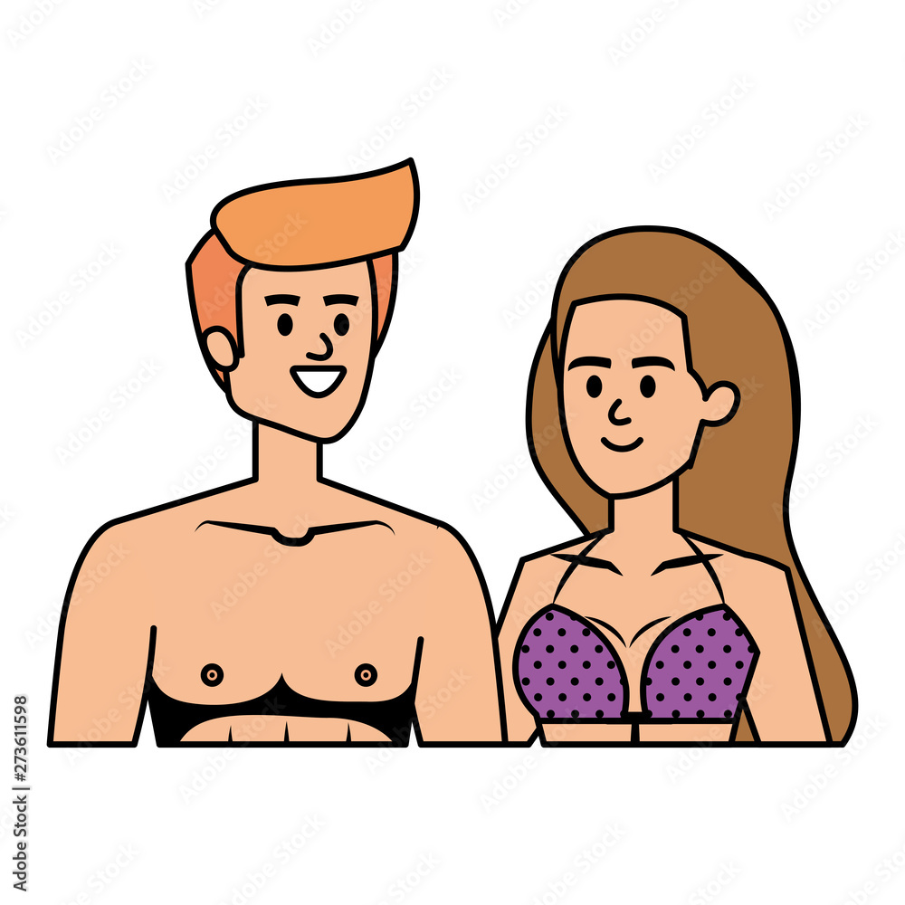 young couple with swimsuit avatars characters young couple with swimsuit avatars characters