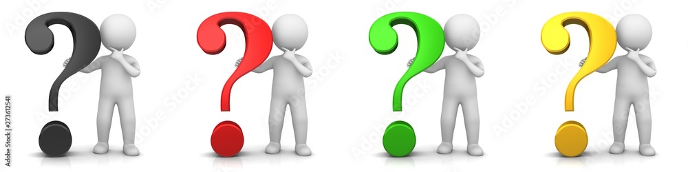 question  mark man person interrogation point stick figure black red green gold sign symbol query icon set thinking asking character isolated on white - obrazy, fototapety, plakaty 