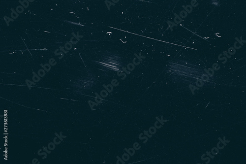 White dust and scratches on teal blue abstract background. Creative photo editor layer.