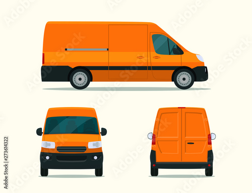 Сargo van isolated. Сargo van with side view, back view and front view. Vector flat style illustration.