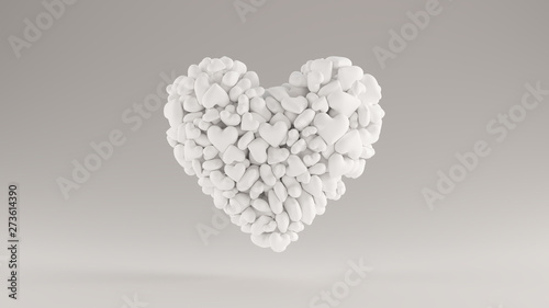 Large White 3d Heart Icon Made out of lots of Smaller Hearts 3d illustration 3d render