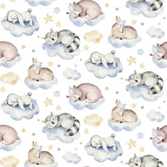 Fototapete Rehkitz-Muster Verträumte Cartoon Tierchen Babyzimmer Muster  © kris_art