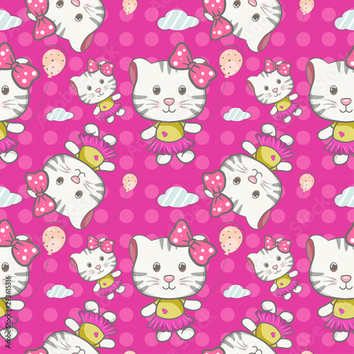 cute kitten seamless pattern vector illustration