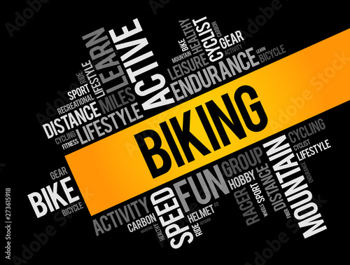 Biking word cloud collage, sport concept background
