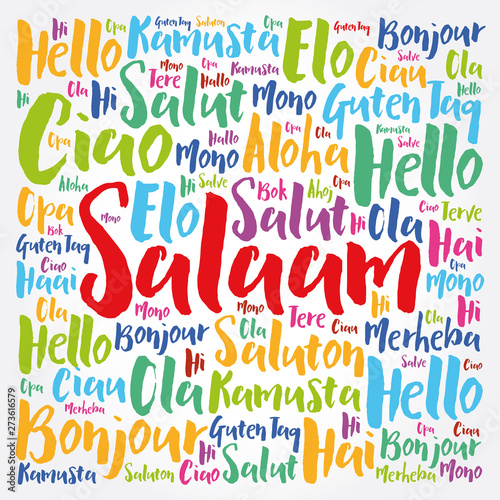 SALAAM (Hello Greeting in Persian,Farsi) word cloud in different languages of the world