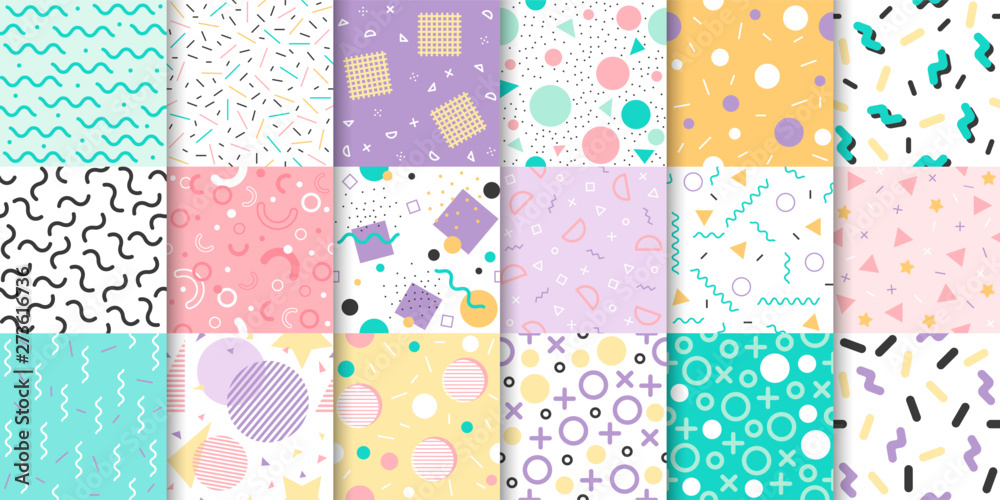 Set of Memphis seamless pattern with Geometric element