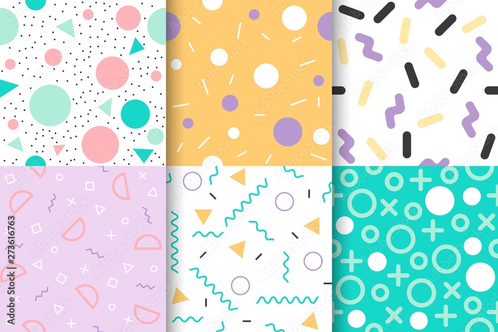 Set of Memphis seamless pattern with Geometric element