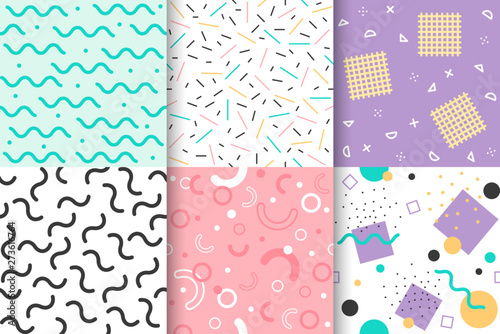 Set of Memphis seamless pattern with Geometric element