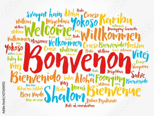 Bonvenon (Welcome in Esperanto) word cloud in different languages photo