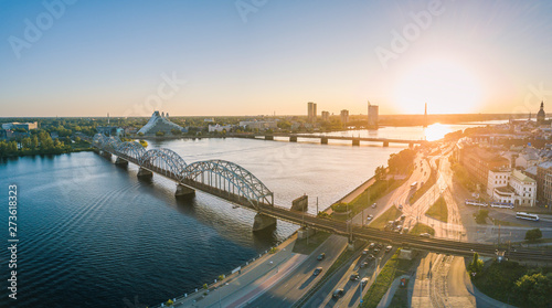 Photography Panoramic view over Riga city at sunset