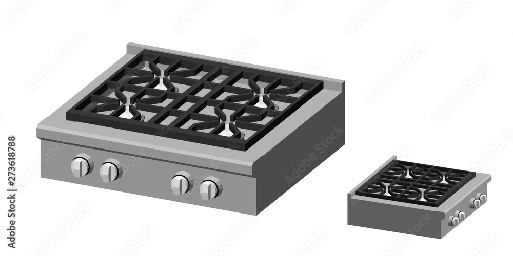 Gas stove. Isolated on white background. 3d Vector illustration. Gas stove. Isolated on white background. 3d Vector illustration.