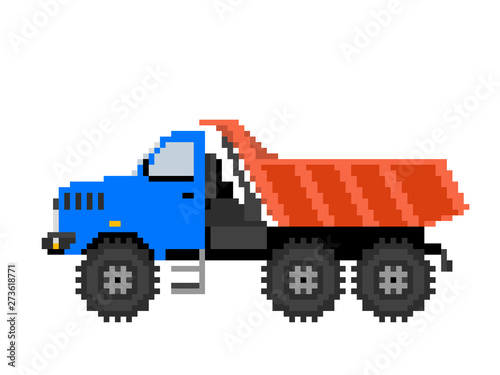 Tipper truck. Isolated on white. Vector illustration. Pixel art.