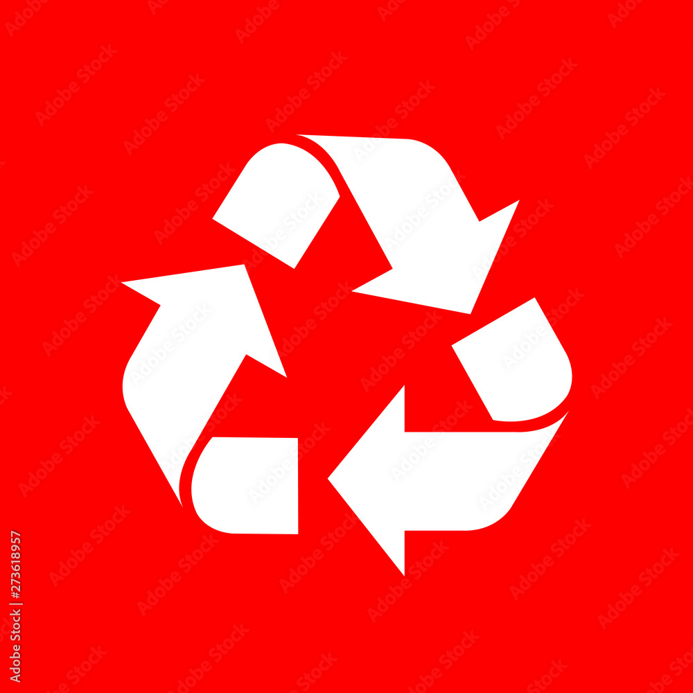 recycle symbol white isolated on red background, white ecology icon on red, white arrow shape for recycle icon garbage waste, recycle symbol for ecological conservation recycle symbol white isolated on red background, white ecology icon on red, white arrow shape for recycle icon garbage waste, recycle symbol for ecological conservation