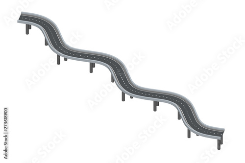 Curved road on supports. 3d Vector illustration.