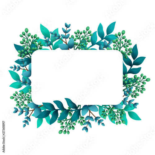 Herbal pre-made composition. Horizontal frame with leaves and branches. Summe...
