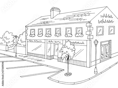 Old street road graphic black white city landscape sketch illustration vector