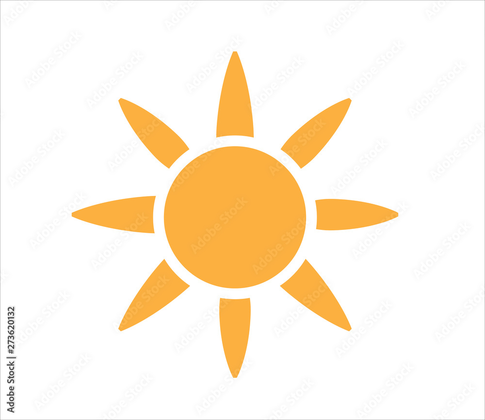 Simple sun shining flat design icon. Summer vector illustration isolated.Orange color Simple sun shining flat design icon. Summer vector illustration isolated.Orange color