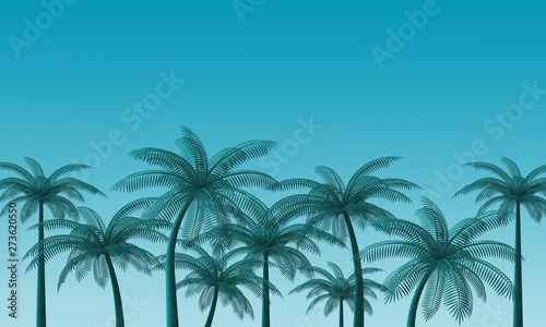 Palm trees against the blue sky. Landscape of a tropical island. 3d rendering © Marharyta Pavliuk
