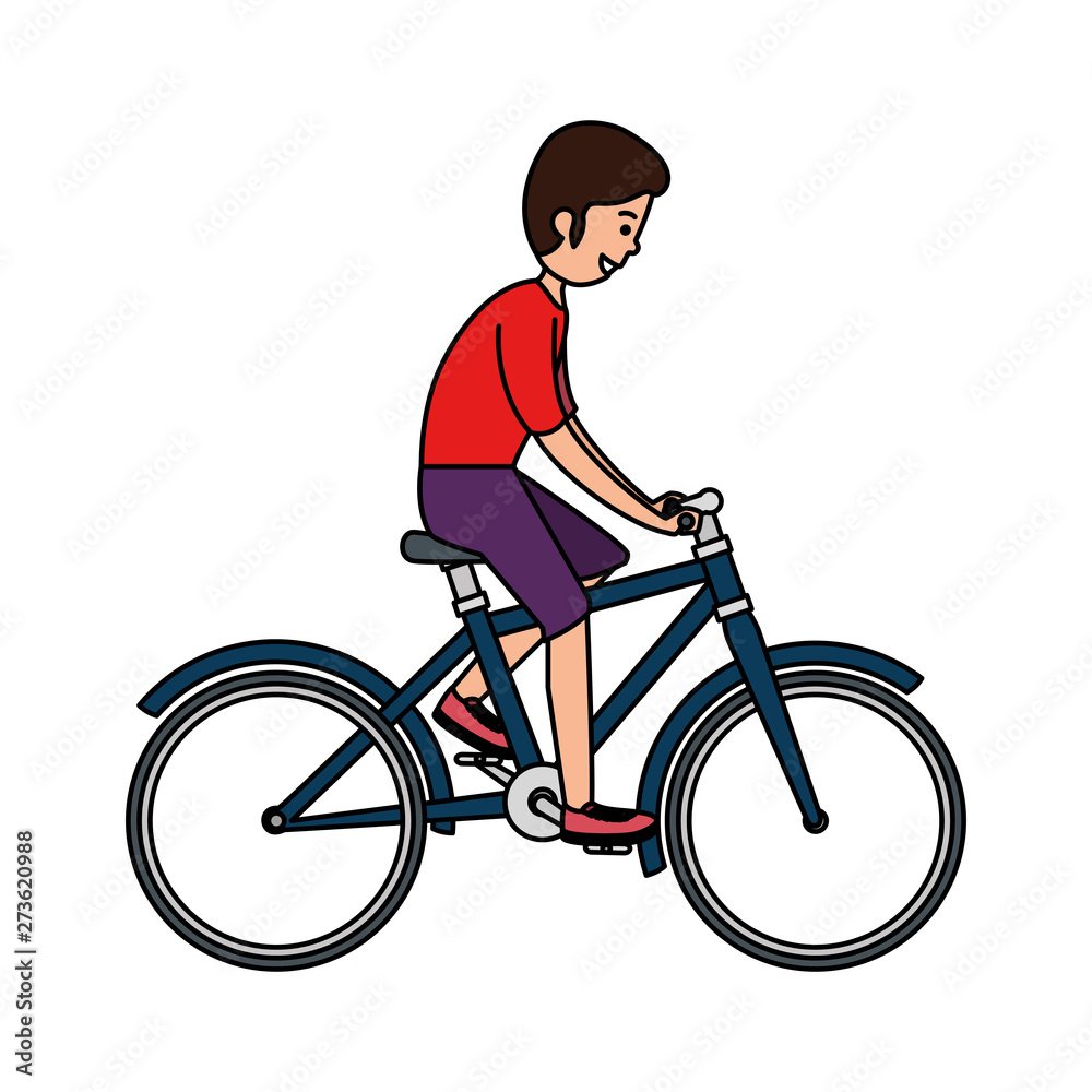 Naklejka premium happy athletic boy ride bike