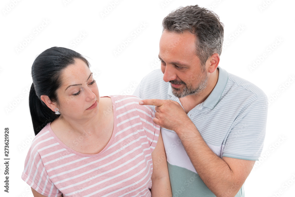 Man pointing index finger at woman Man pointing index finger at woman