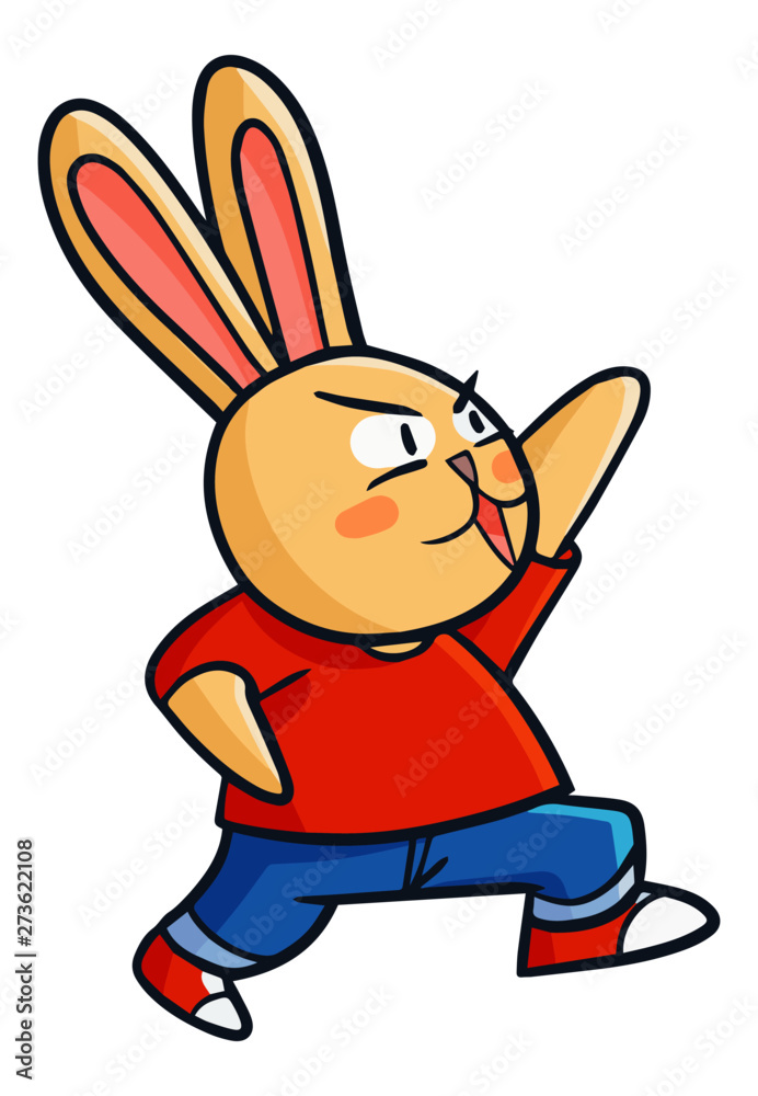 Cute and funny rabbit wearing red shirt posing