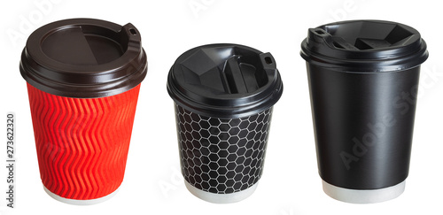 Set of coffee paper drinking cups on white background. © Vasyl Onyskiv