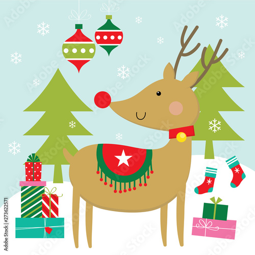 festive christmas greeting card with cute reindeer