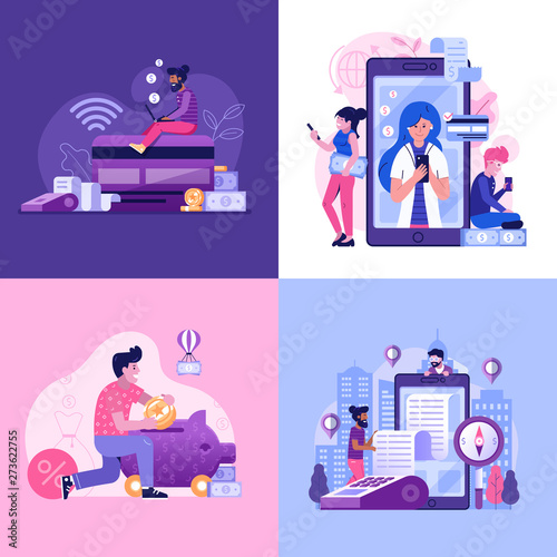 Online Banking and Payment Services Flat Illustrations