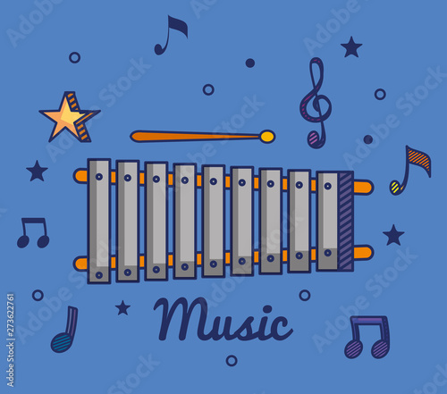 marimba instrument with treble clef and quaver with beam notes