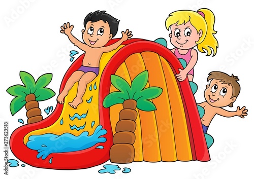 Kids on water slide theme image 1