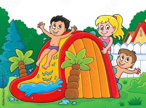 Kids on water slide theme image 3