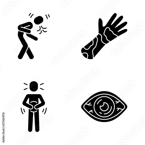 Seasonal allergy symptoms glyph icons set