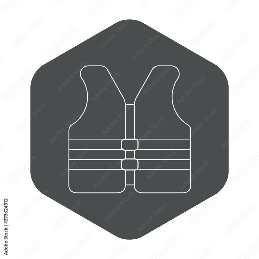 Icono plano lineal chaleco salvavidas en hexágono color gris Icono plano lineal chaleco salvavidas en hexágono color gris