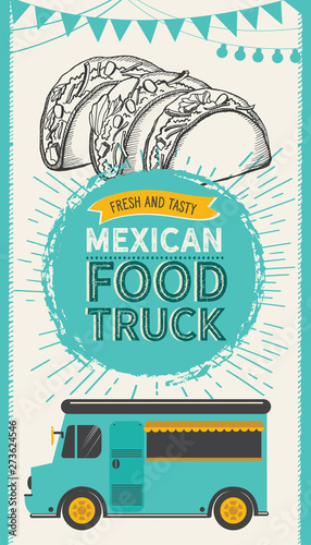 Mexican illustrations - burrito, tacos, quesadilla for food truck