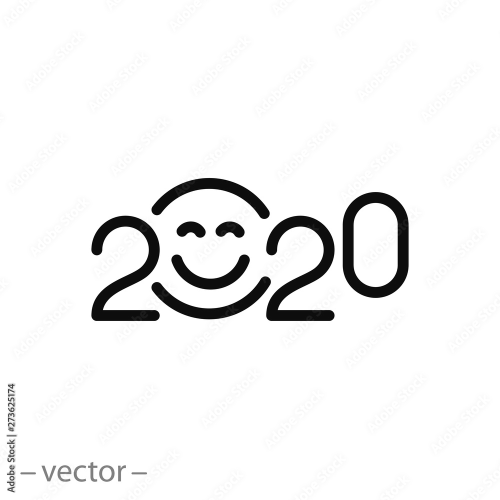 date 2020 year with smile face icon, linear sign isolated on white background - editable vector illustration eps10 date 2020 year with smile face icon, linear sign isolated on white background - editable vector illustration eps10
