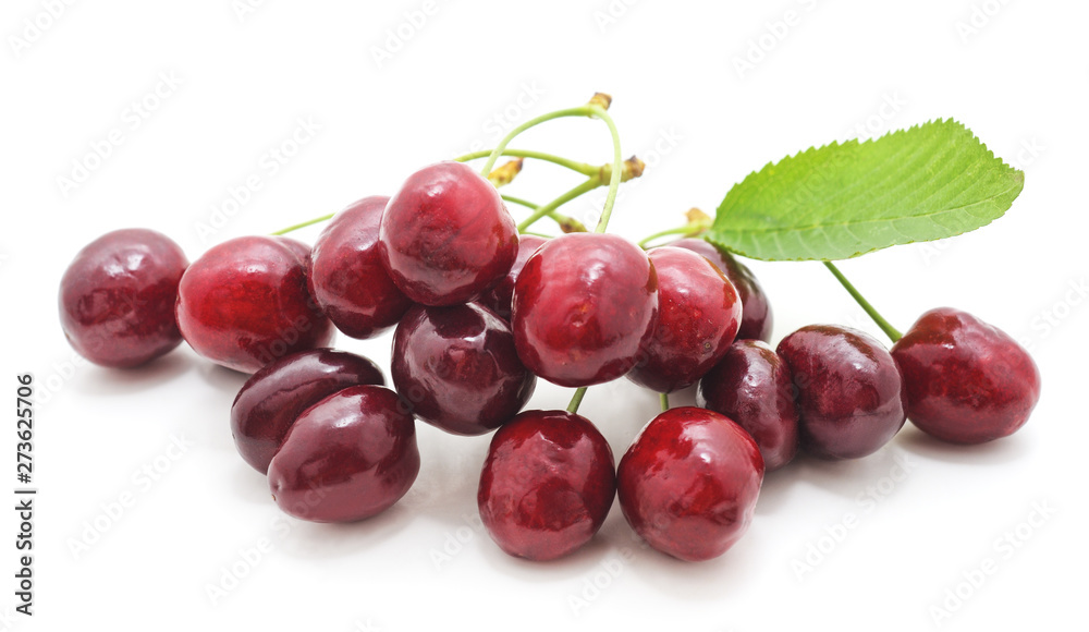 Cherries with  leaf.