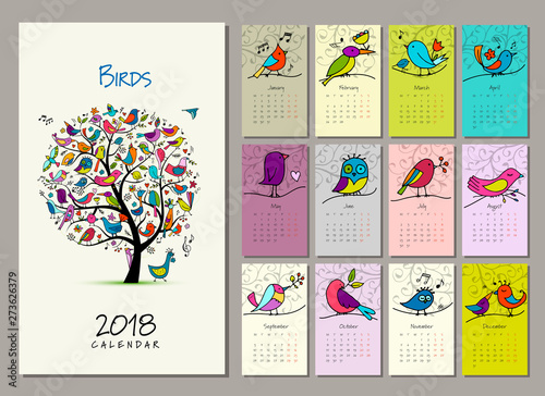 Birds tree, calendar 2018 design