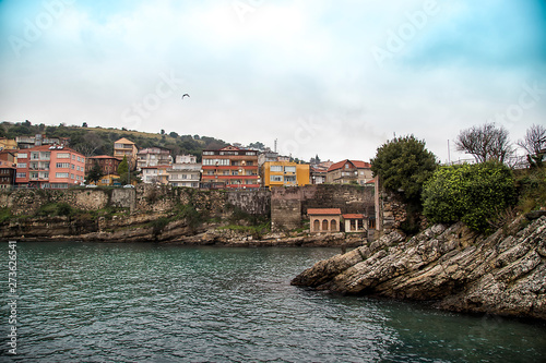 Amasra landscape with sea and town- Amasra is a small sea resort town in Bartin / Turkey 