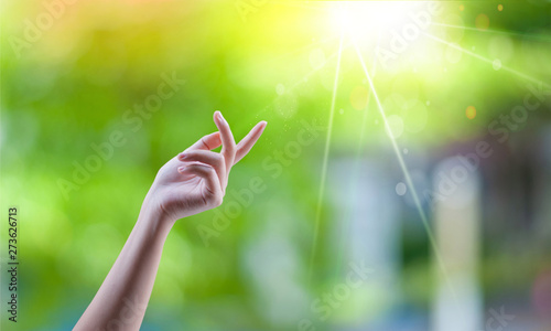 Woman hand natural backdrop 