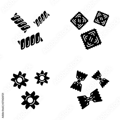 Pasta noodles types glyph icons set