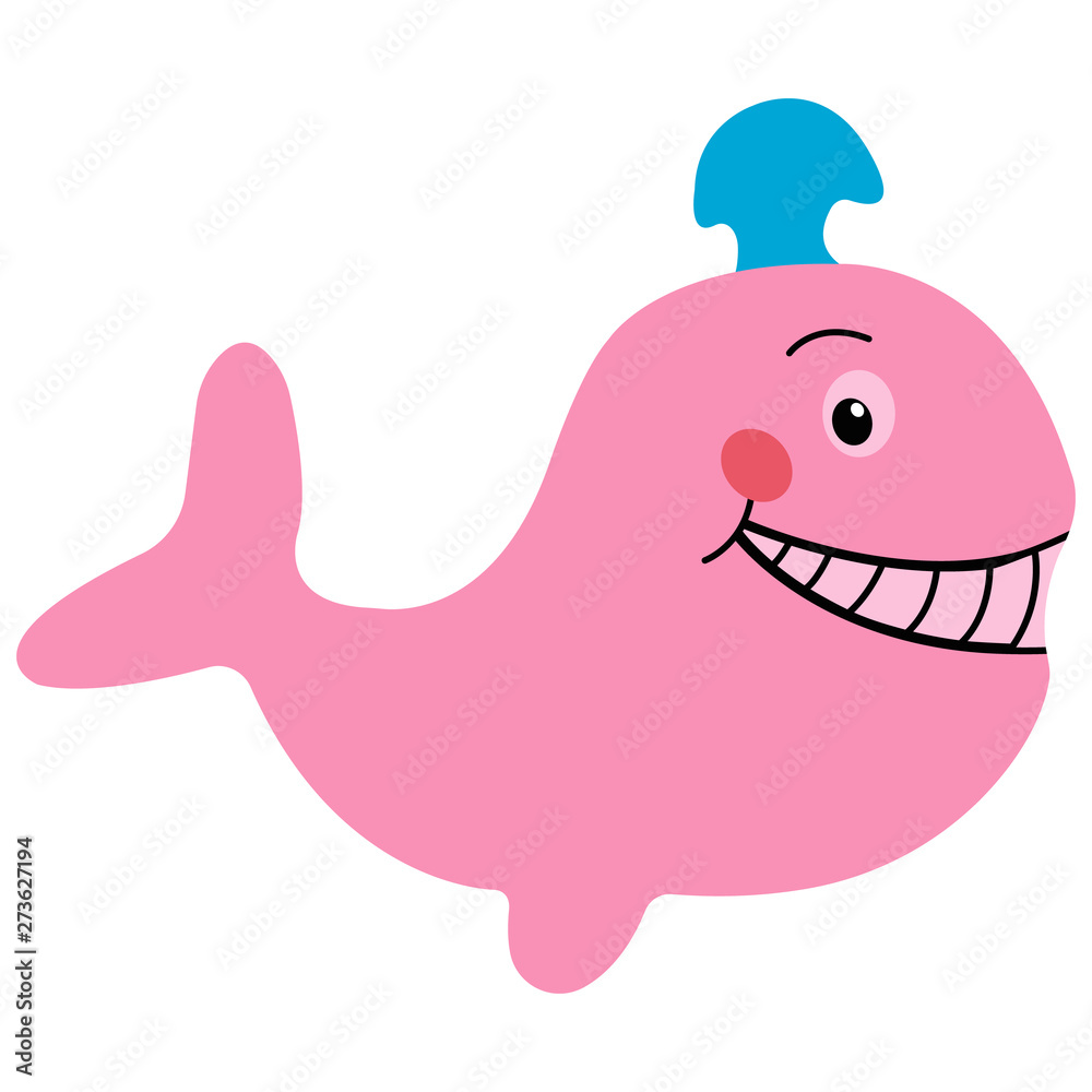 Fototapeta premium pink whale with fountain smiling flat icon illustration vector isolated
