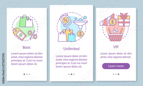 Discounts & bonuses subscription onboarding mobile app page screen with linear concepts