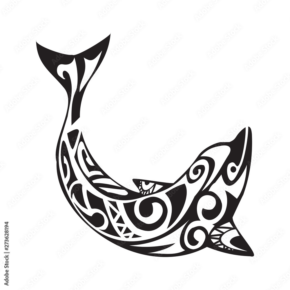 Naklejka premium Dolphin tattoo in Maori style. Vector illustration EPS10