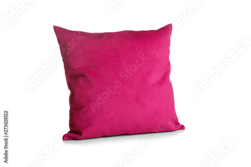 Soft pink pillow isolated on white background