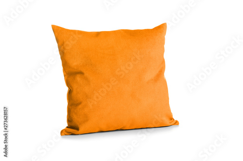 Soft orange pillow isolated on white background