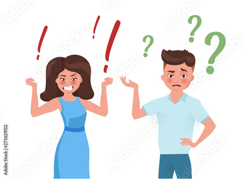 Man and women communicate, argue, quarrel. Family relationships.